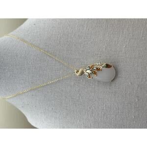 Peacock Pendant Necklace with White Teardrop Stone Gold-Tone